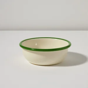 enamel soup bowl cream leaf design