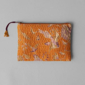 kantha pouch in orange remnant fabric